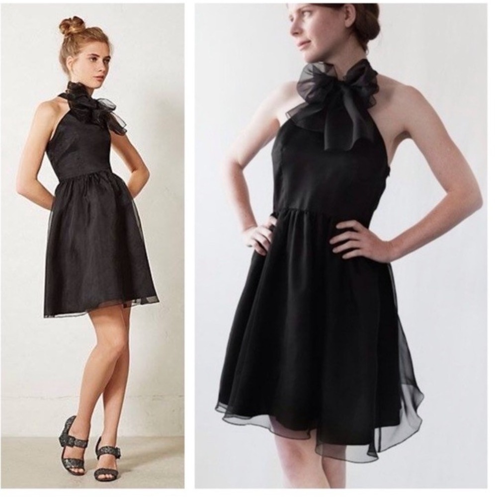 Alexandra Grecco Anthropologie Amelie Black Silk Organza Halter Dress Mini Sz 2